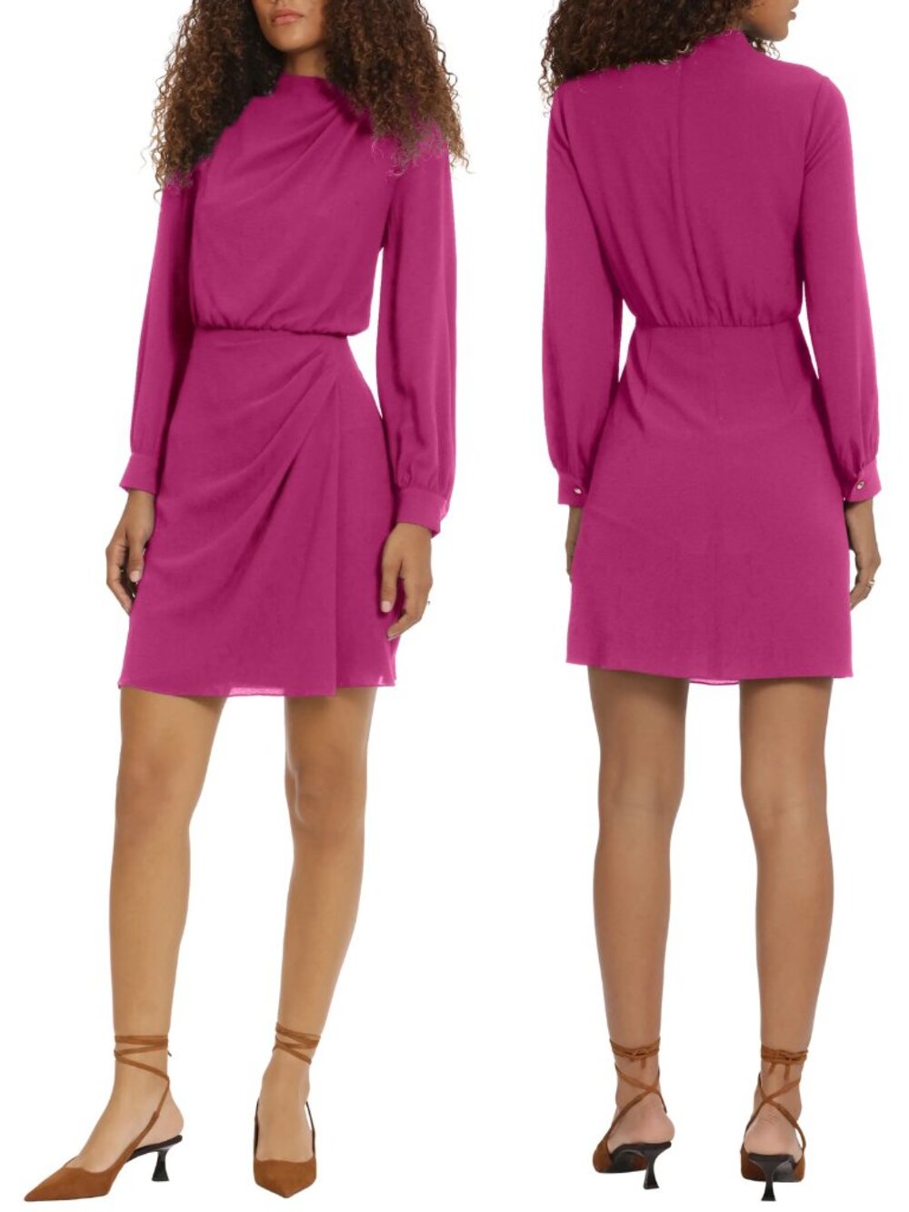 NWT New Donna Morgan Draped Long Sleeve Mini Dress In Wild Aster Size 4